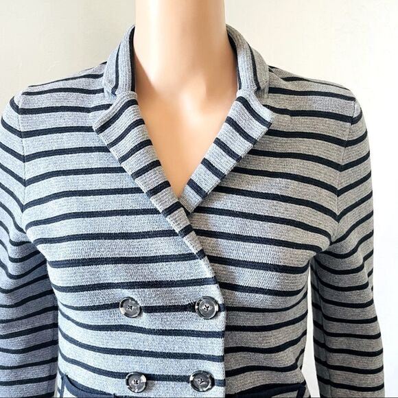 LOFT Gray/Blue Stripe Double Breasted Knit Jacket Sz SP - Picture 6 of 12